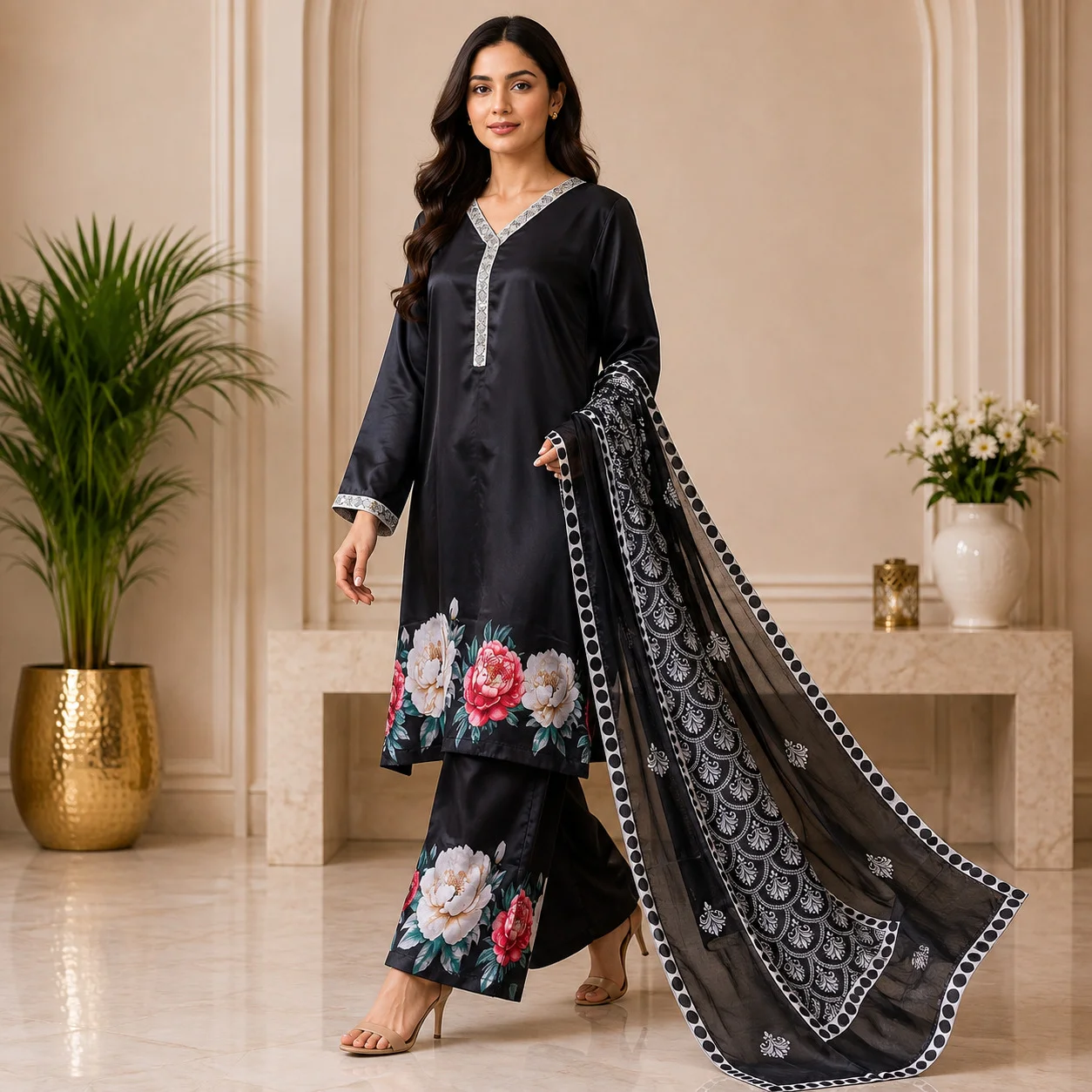 Jet Black Wholesale Pakistani Silk Suit