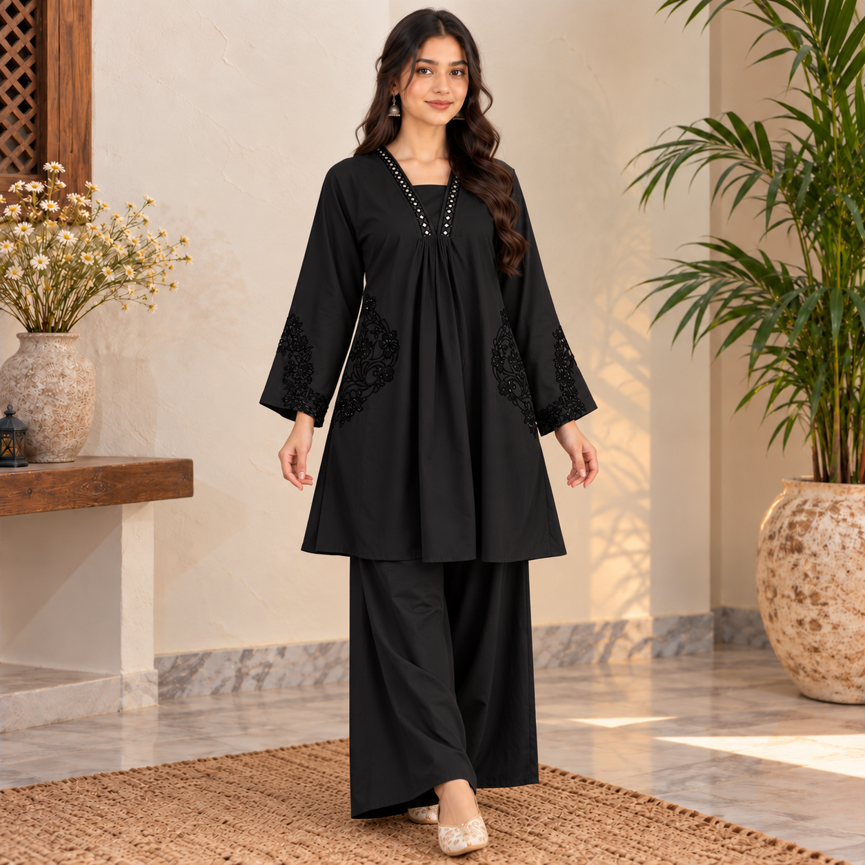 Jet Black Dhanak Suit Wholesale - Image 2