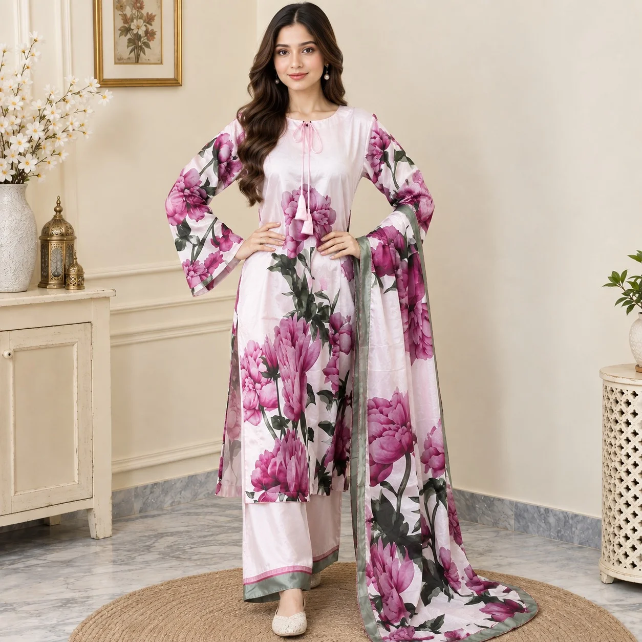 Light Pink Silk Wholesale Pakistani Silk Suit