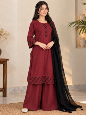 Maroon 3 Piece Wholesale Dhanak Suit
