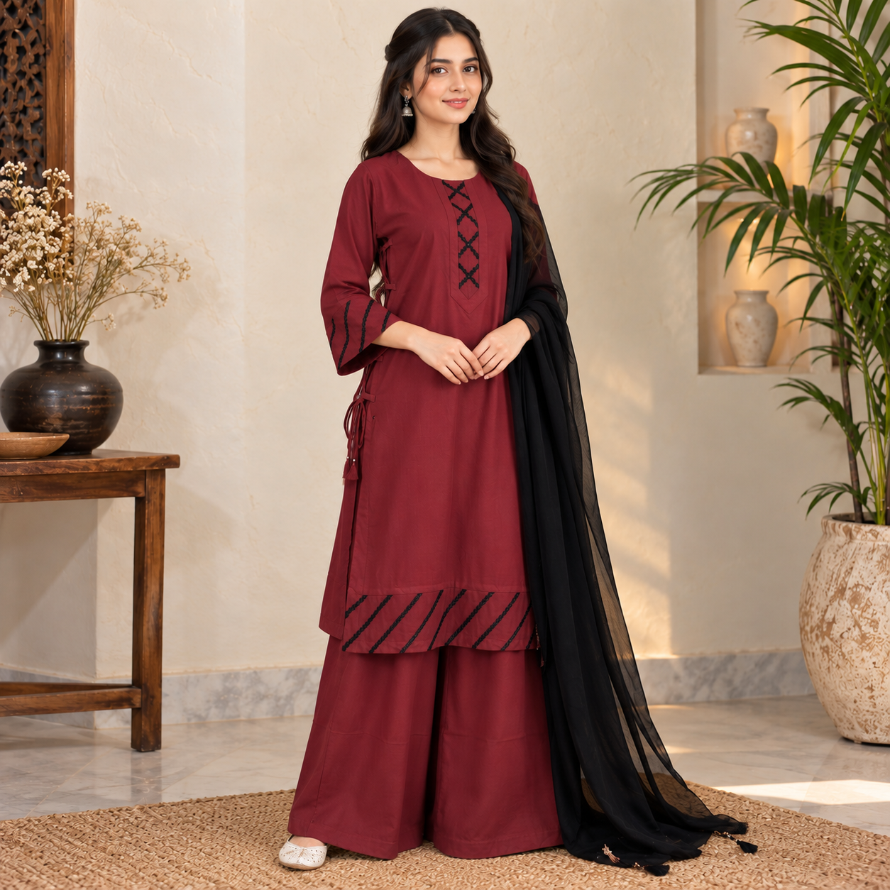 Maroon 3 Piece Wholesale Dhanak Suit