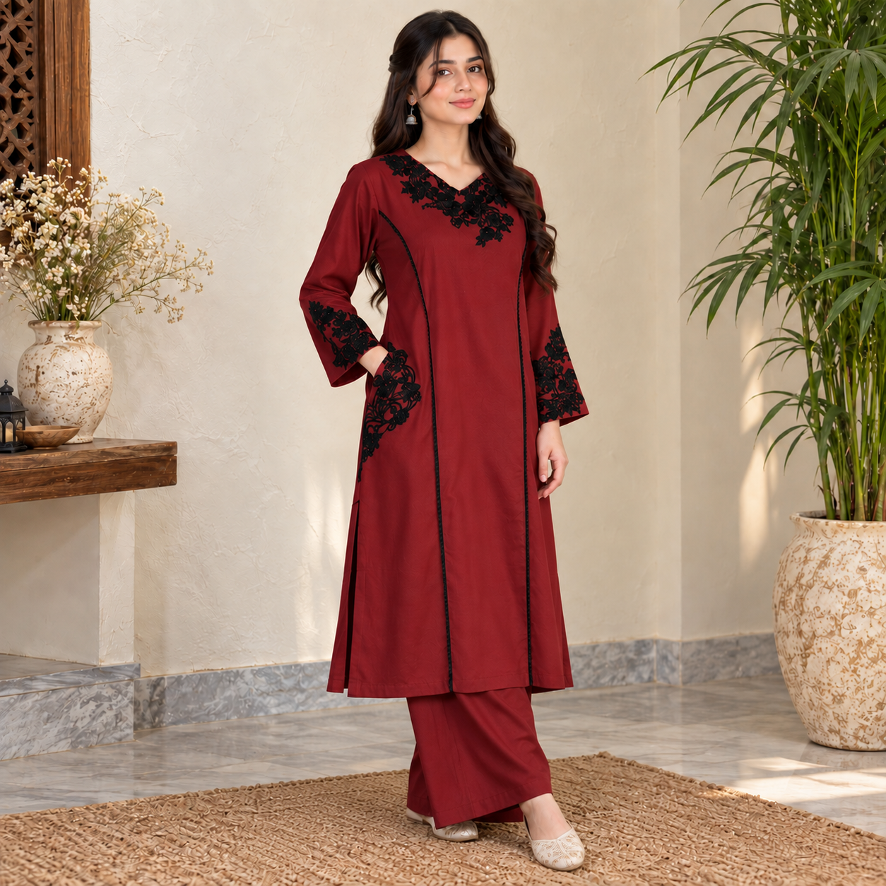 Maroon Dhanak Suit Wholesale
