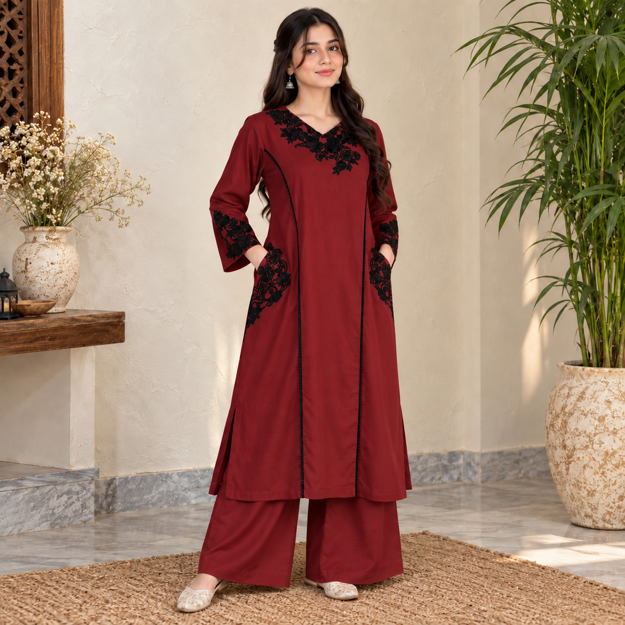 Maroon Dhanak Suit Wholesale