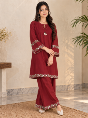 Maroon Dhanak Suit Wholesale
