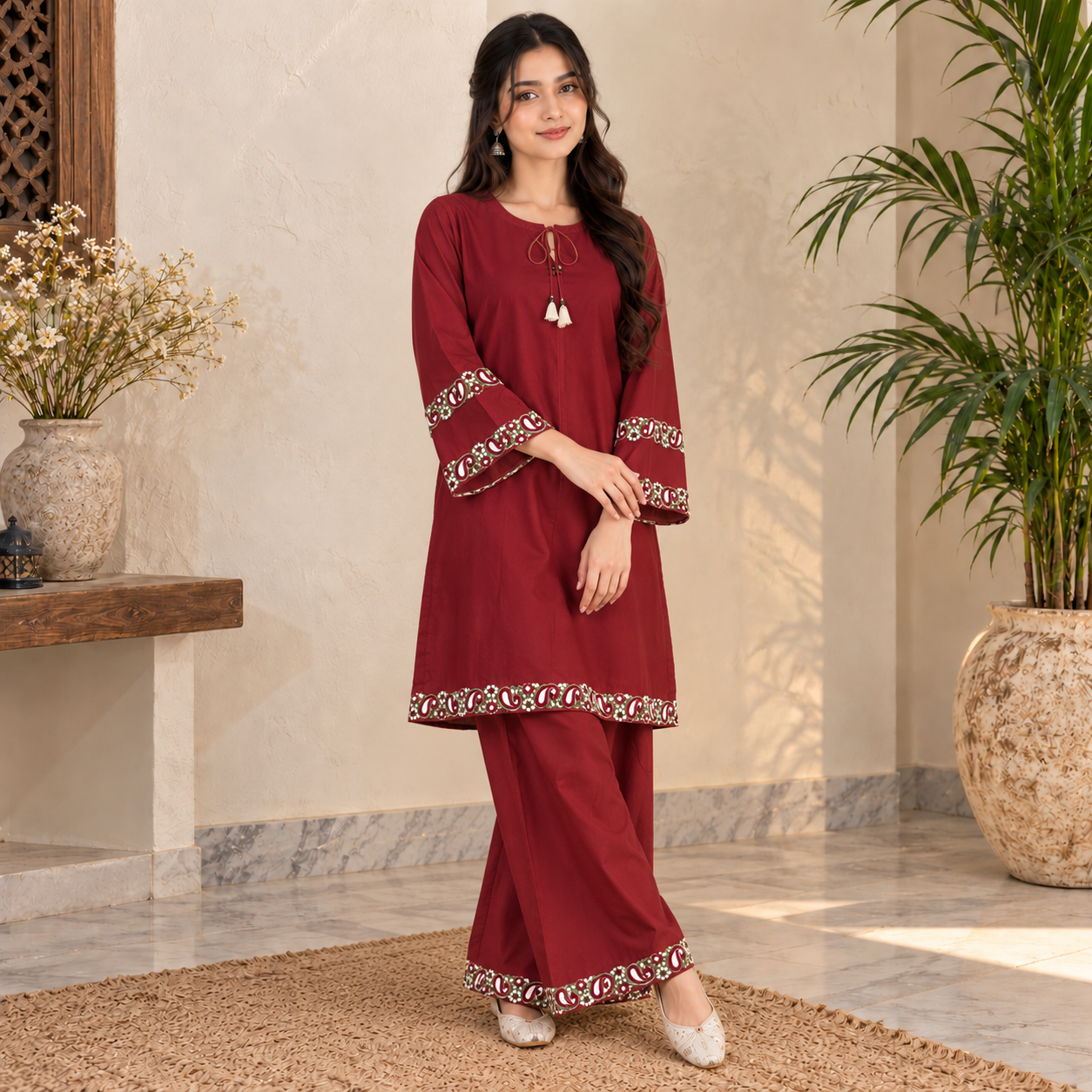 Maroon Dhanak Suit Wholesale