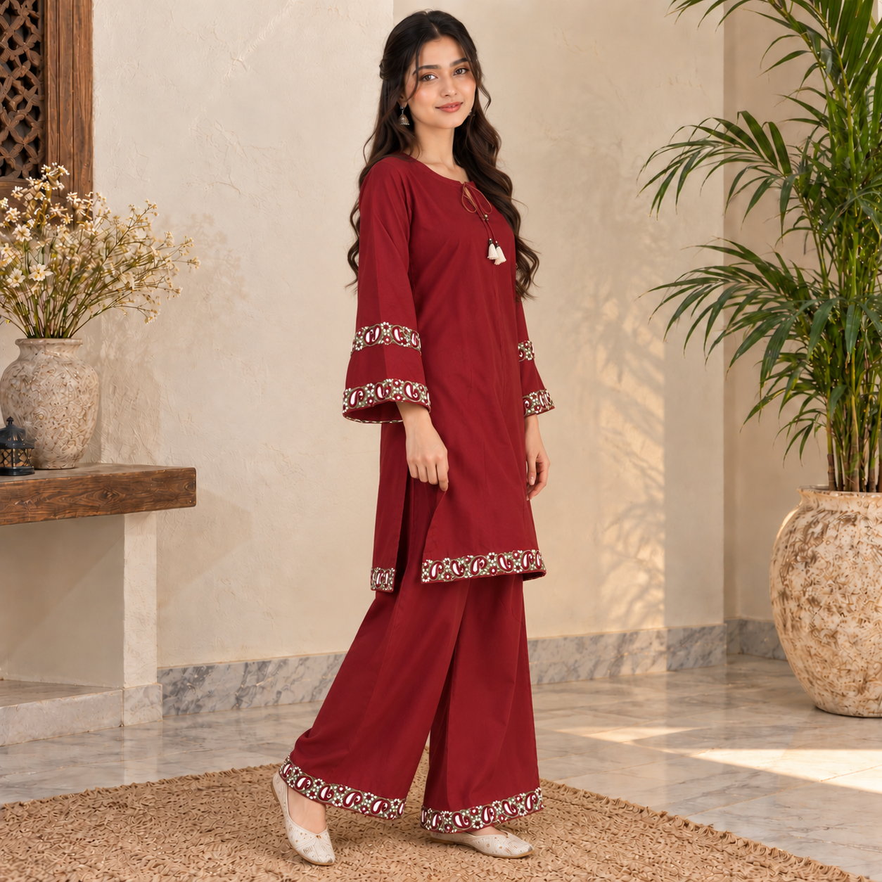 Maroon Dhanak Suit Wholesale