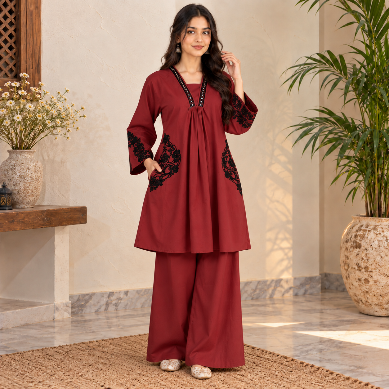 Maroon Wholesale Dhanak Suit