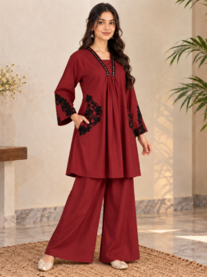Maroon Wholesale Dhanak Suit