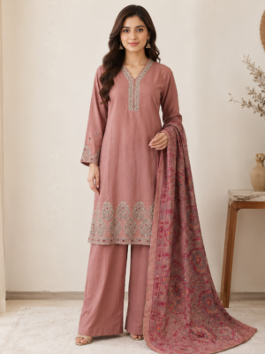 Mauve Pakistani Dhanak Suit Wholesale