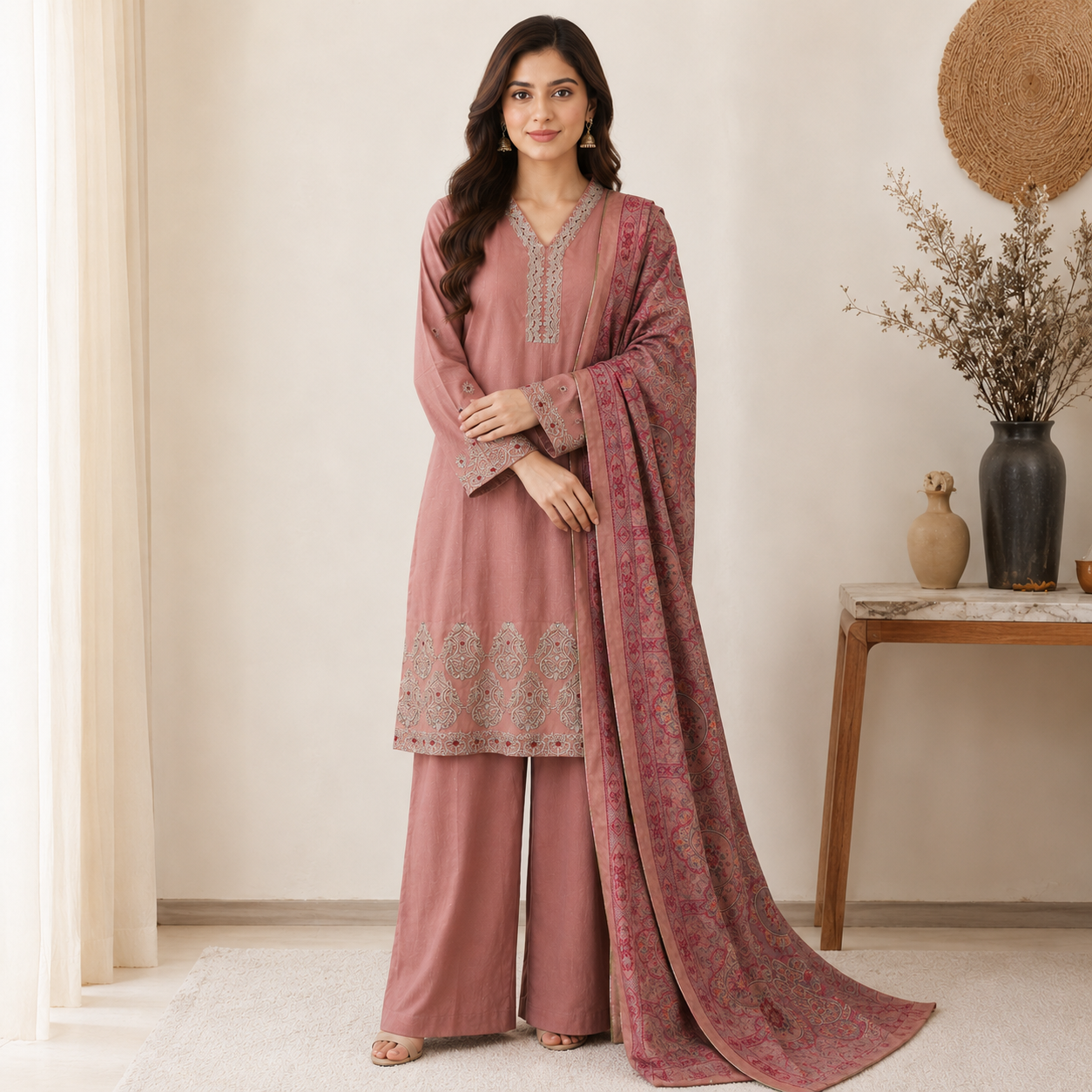 Mauve Pakistani Dhanak Suit Wholesale