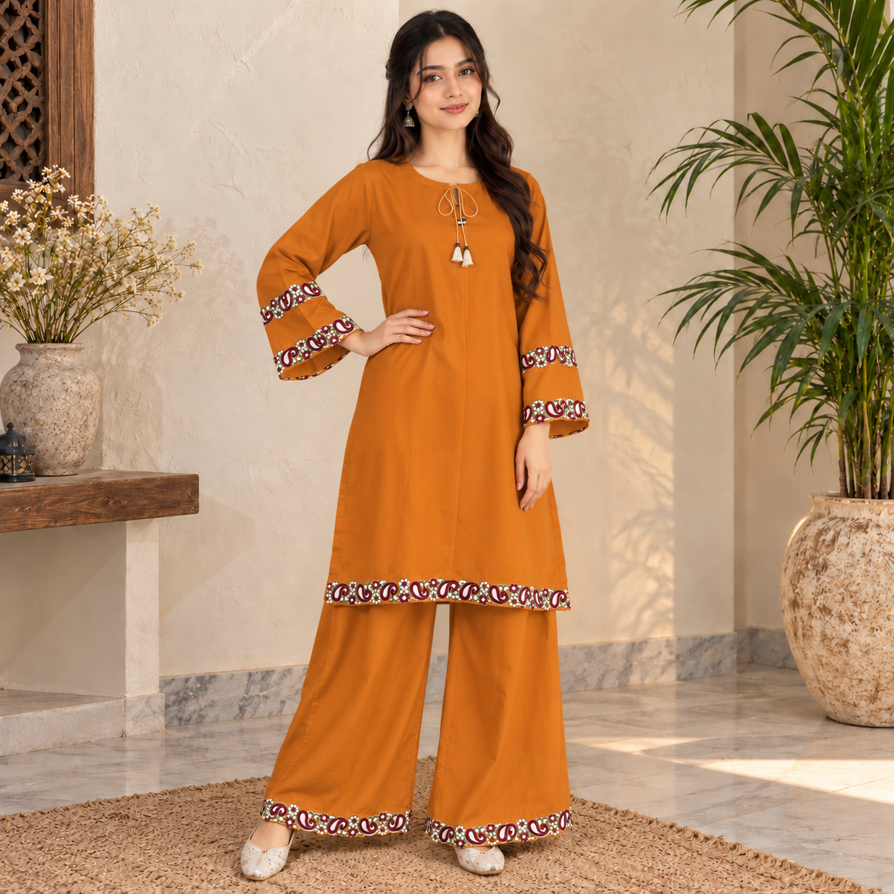 Mustard Yellow Dhanak Suit Wholesale