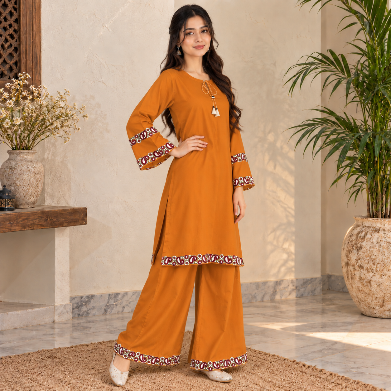 Mustard Yellow Dhanak Suit Wholesale