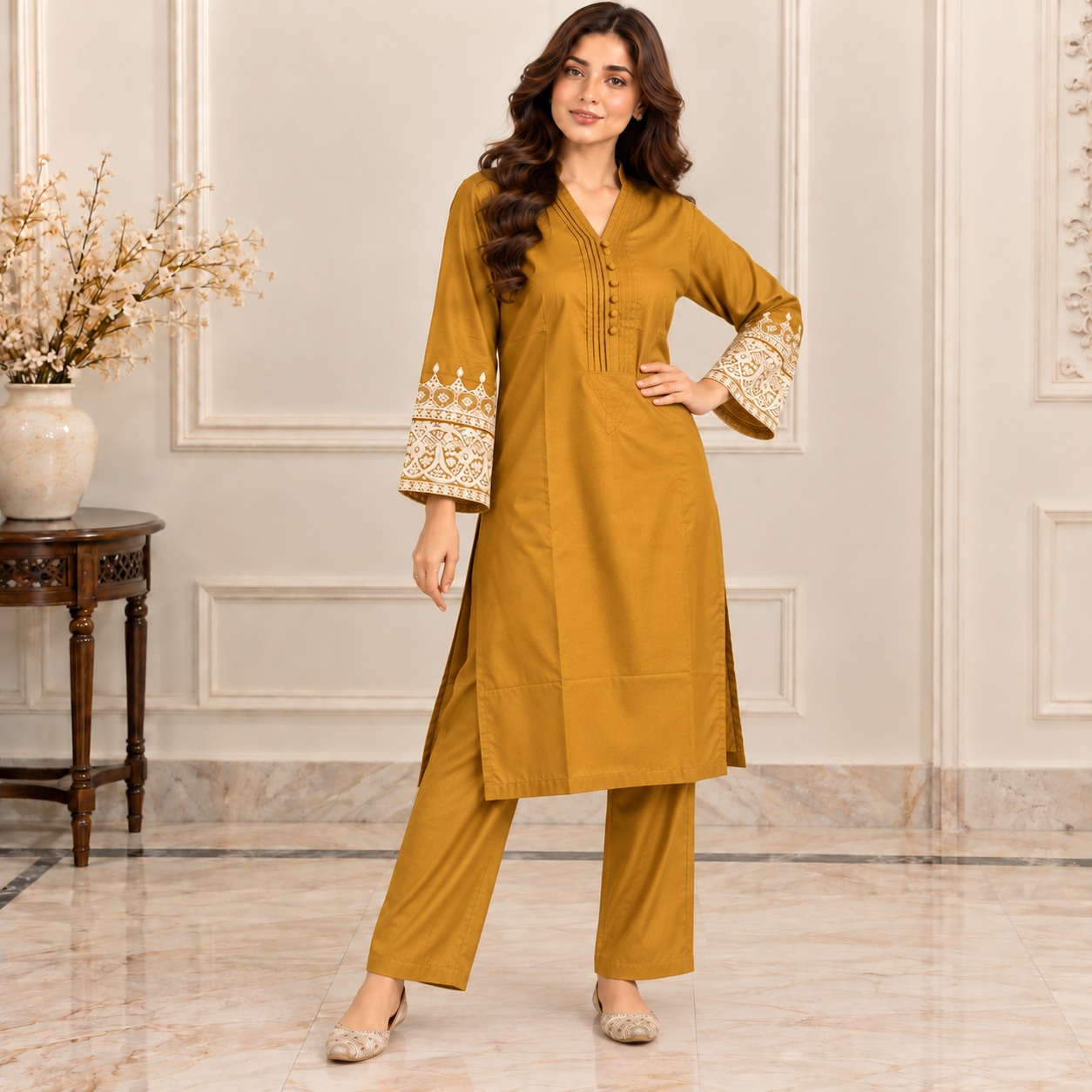 Mustard Yellow Wholesale Dhanak Suit