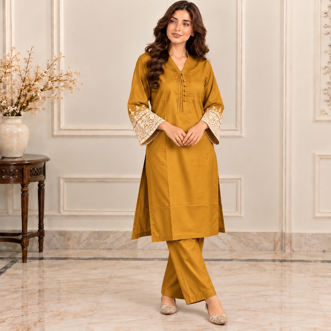 Mustard Yellow Wholesale Dhanak Suit