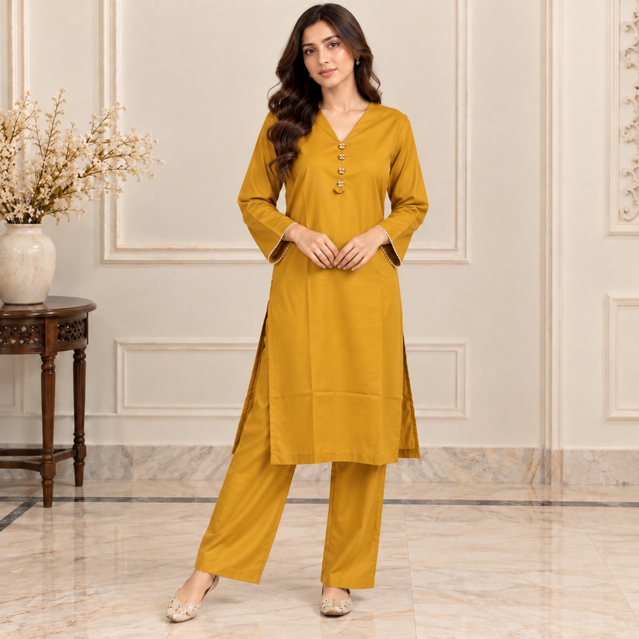 Mustard Yellow Wholesale Dhanak Suit