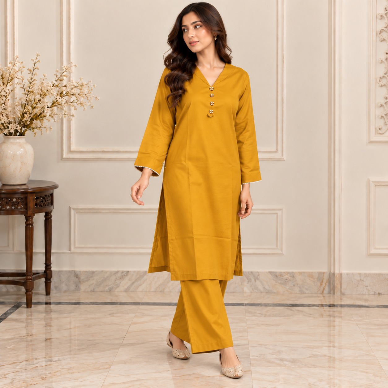 Mustard Yellow Wholesale Dhanak Suit
