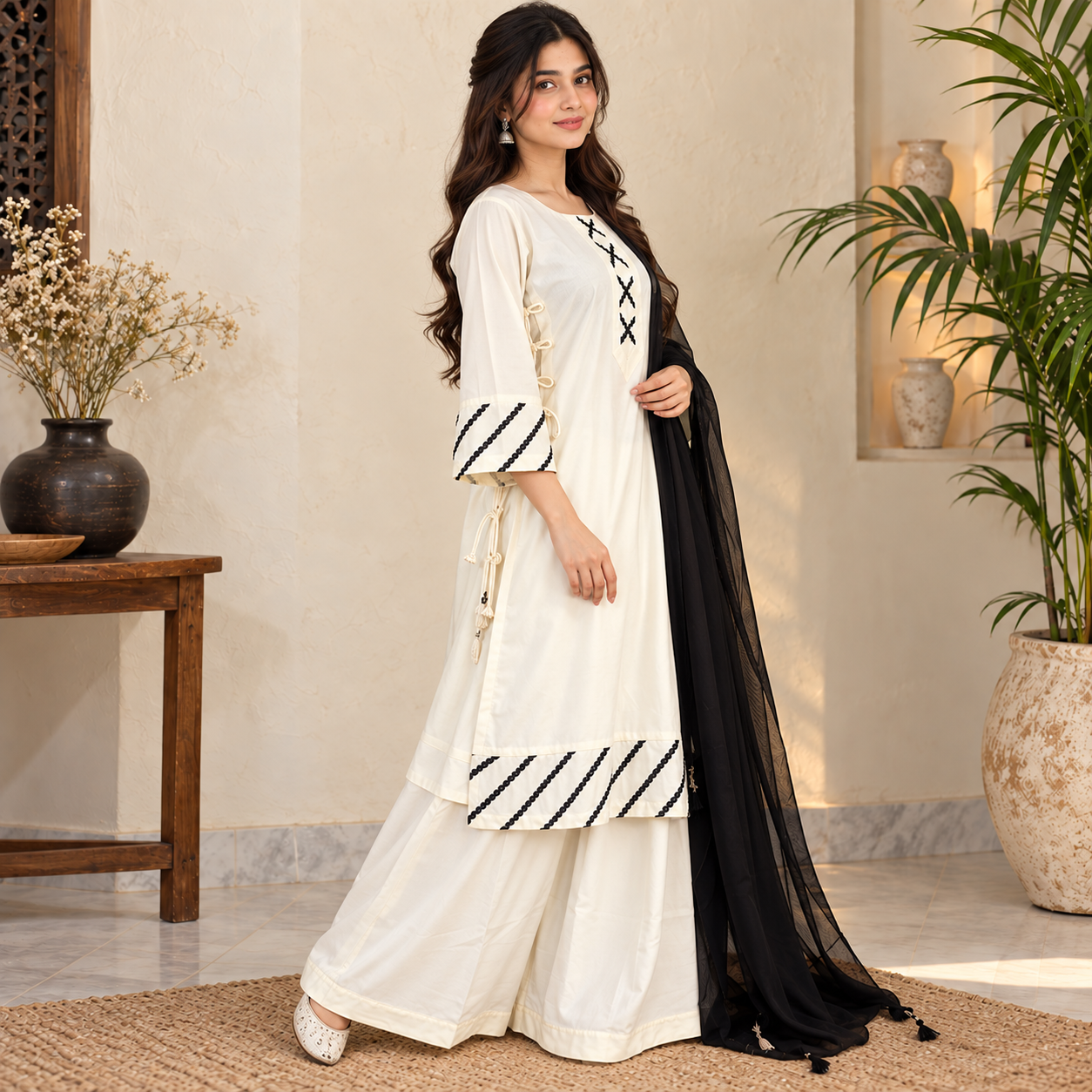 Off-White Pakistani Wholesale Dhanak Suit