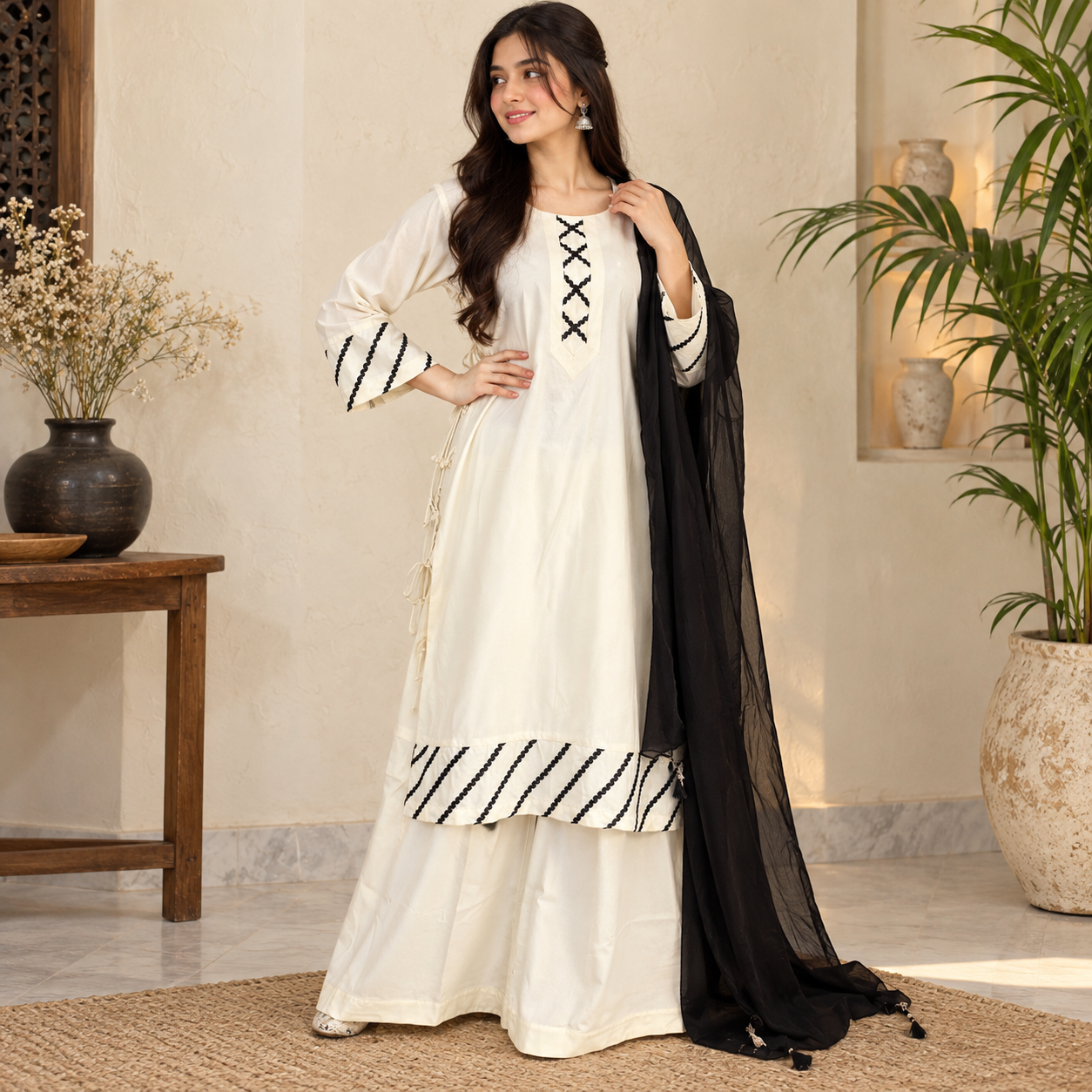 Off-White Pakistani Wholesale Dhanak Suit