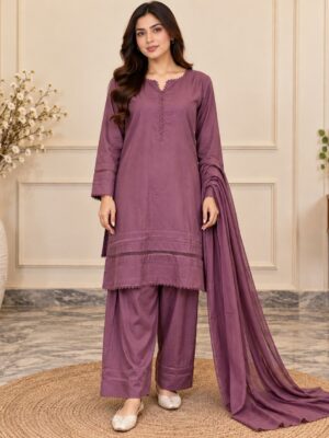 Plum Pakistani Wholesale Dhanak Suit