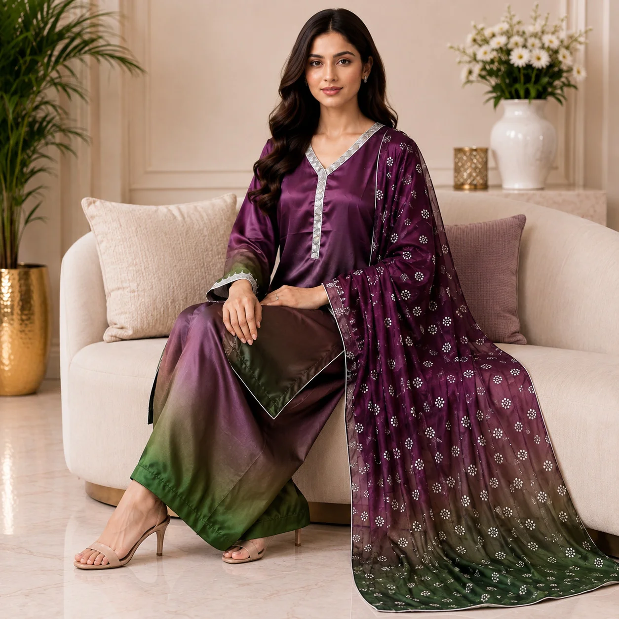 Plum Printed Silk Suit Wholesale Pakistani