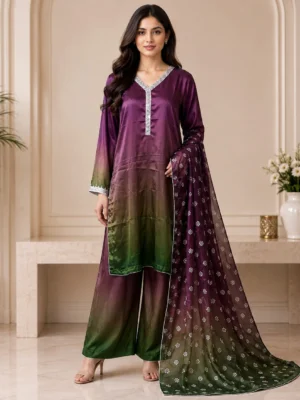 Plum Printed Silk Suit Wholesale Pakistani