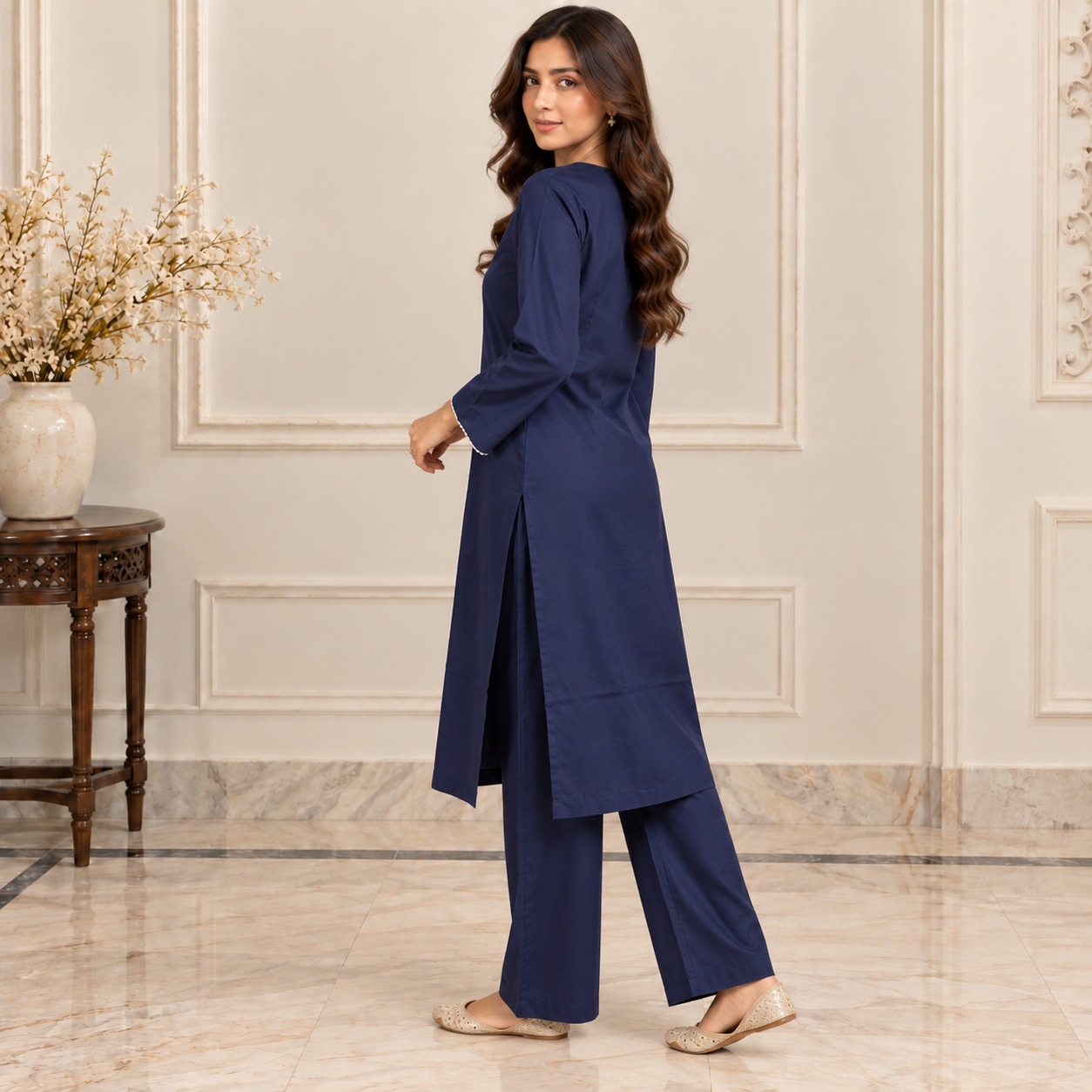 Royal Blue Pakistani Wholesale Dhanak Suit
