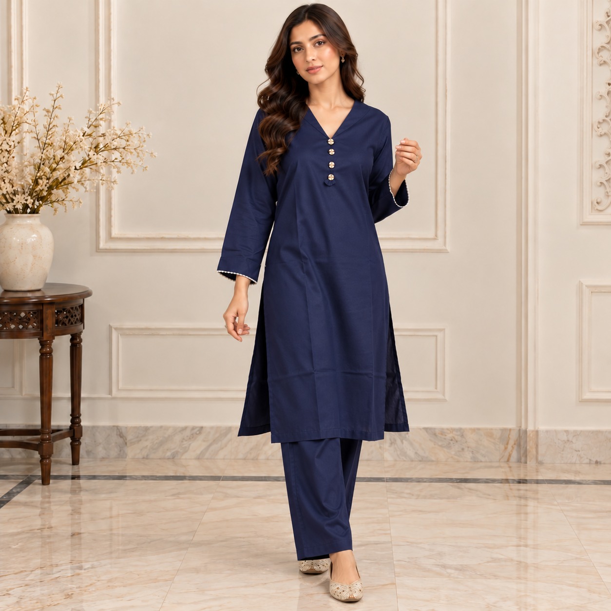 Royal Blue Pakistani Wholesale Dhanak Suit