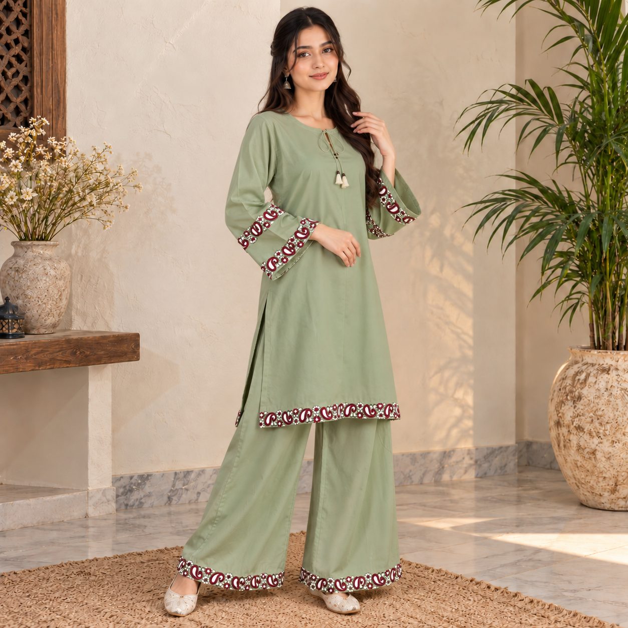 Saga Green Dhanak Suit Wholesale