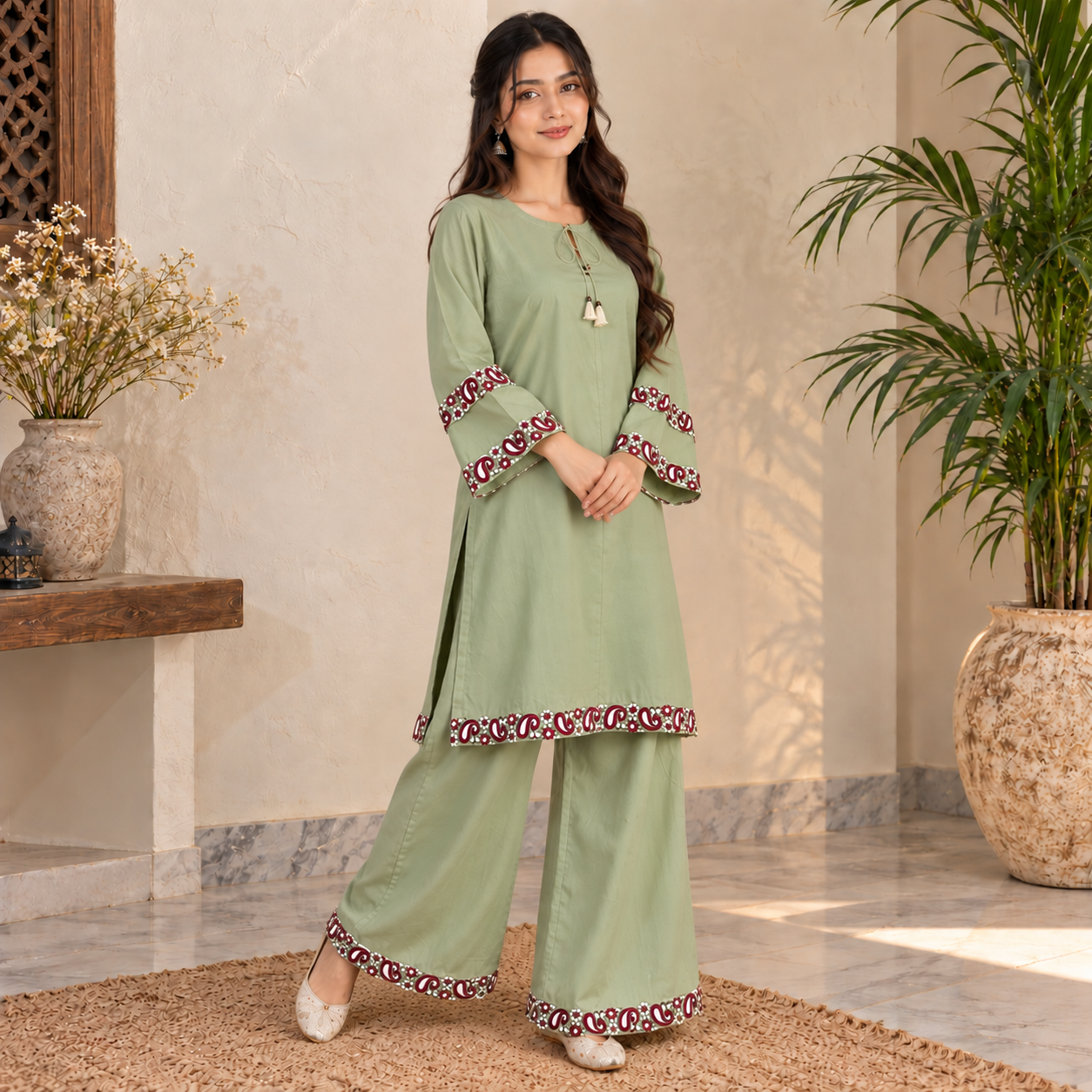 Saga Green Dhanak Suit Wholesale