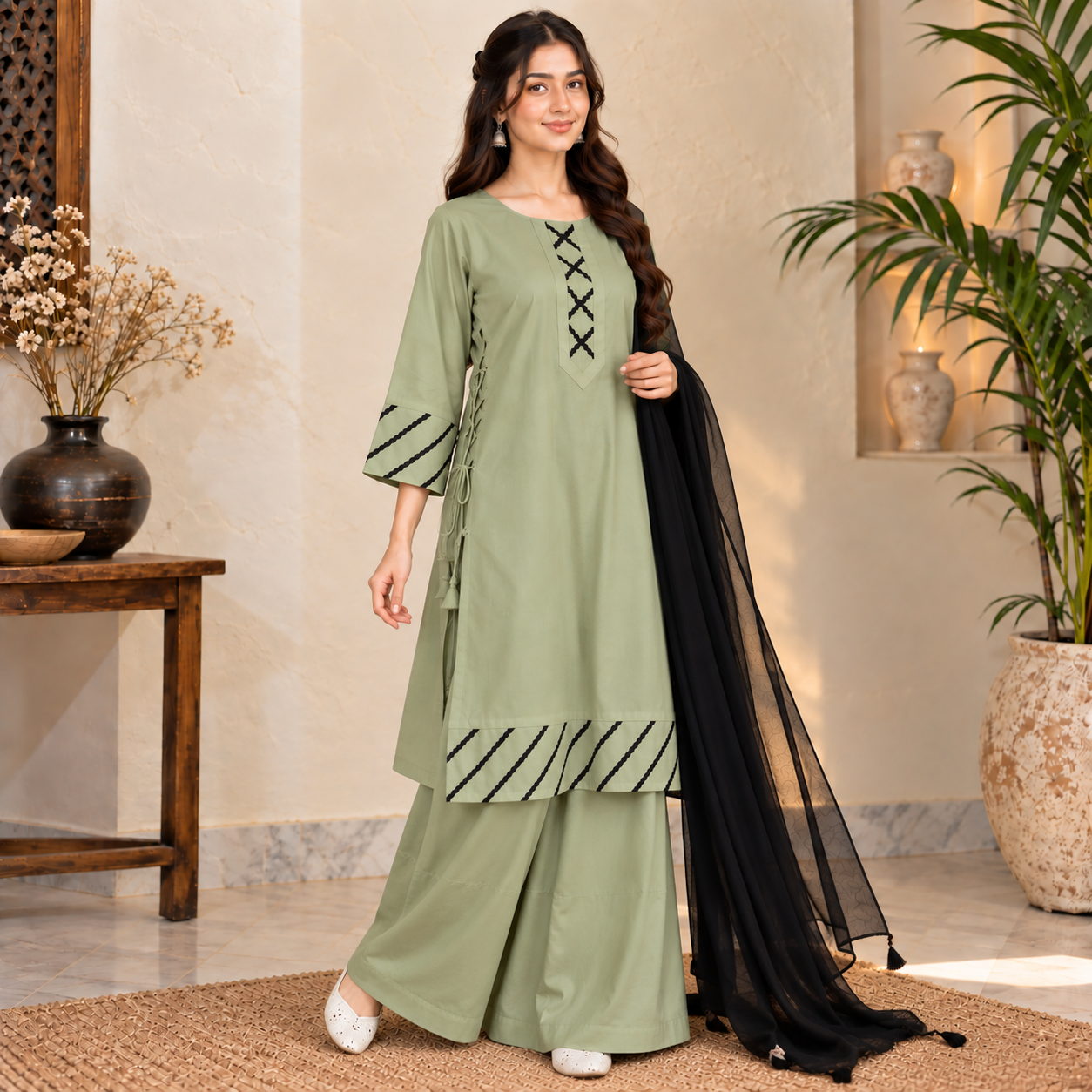 Saga Green Pakistani Wholesale Dhanak Suit