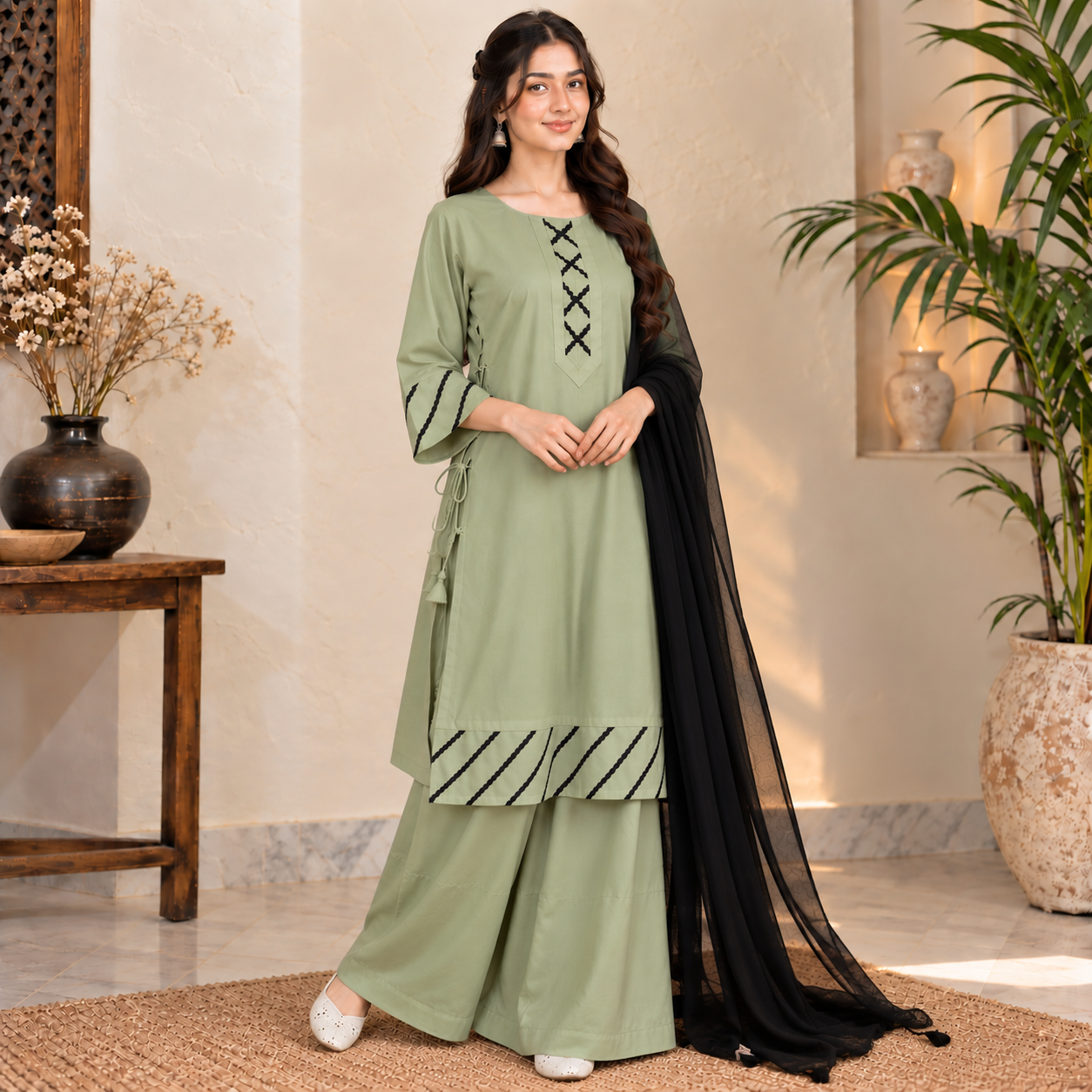 Saga Green Pakistani Wholesale Dhanak Suit