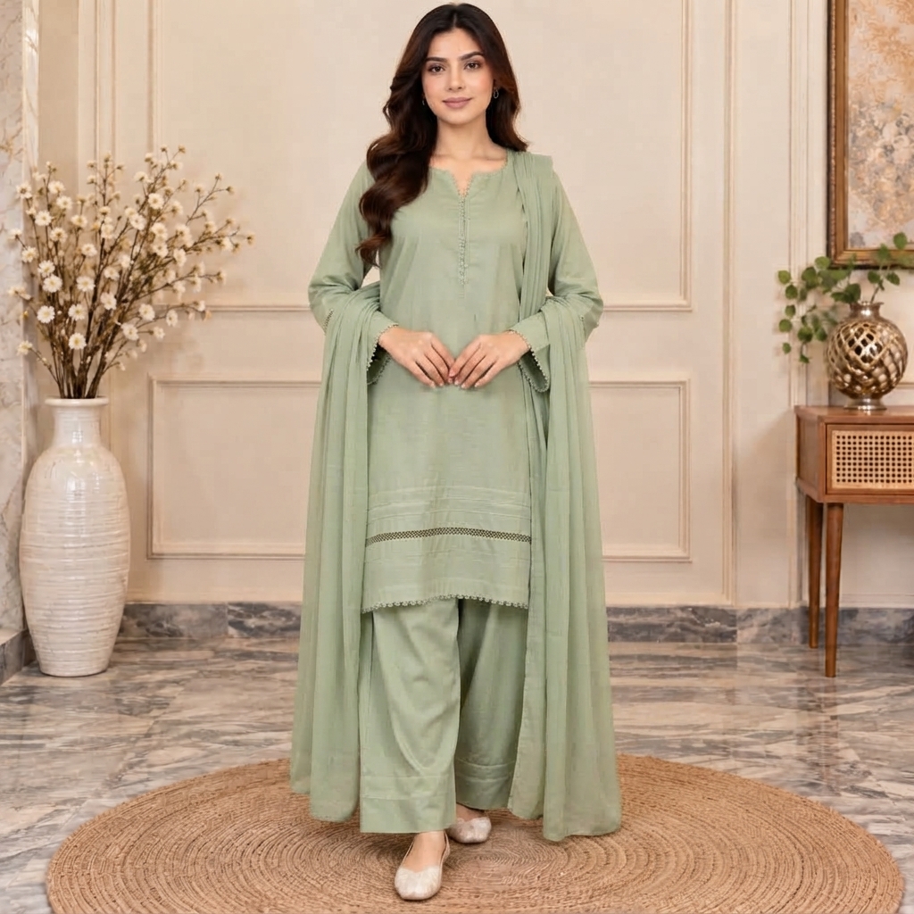 Saga Green Wholesale Dhanak Suit