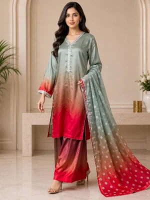 Sage Green Magenta Pakistani Silk Suit