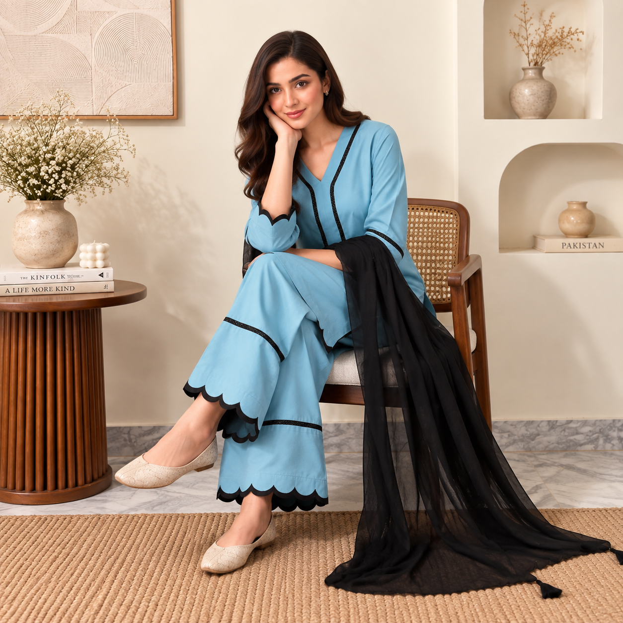 Sky Blue Pakistani Dhanak Suit Wholesale