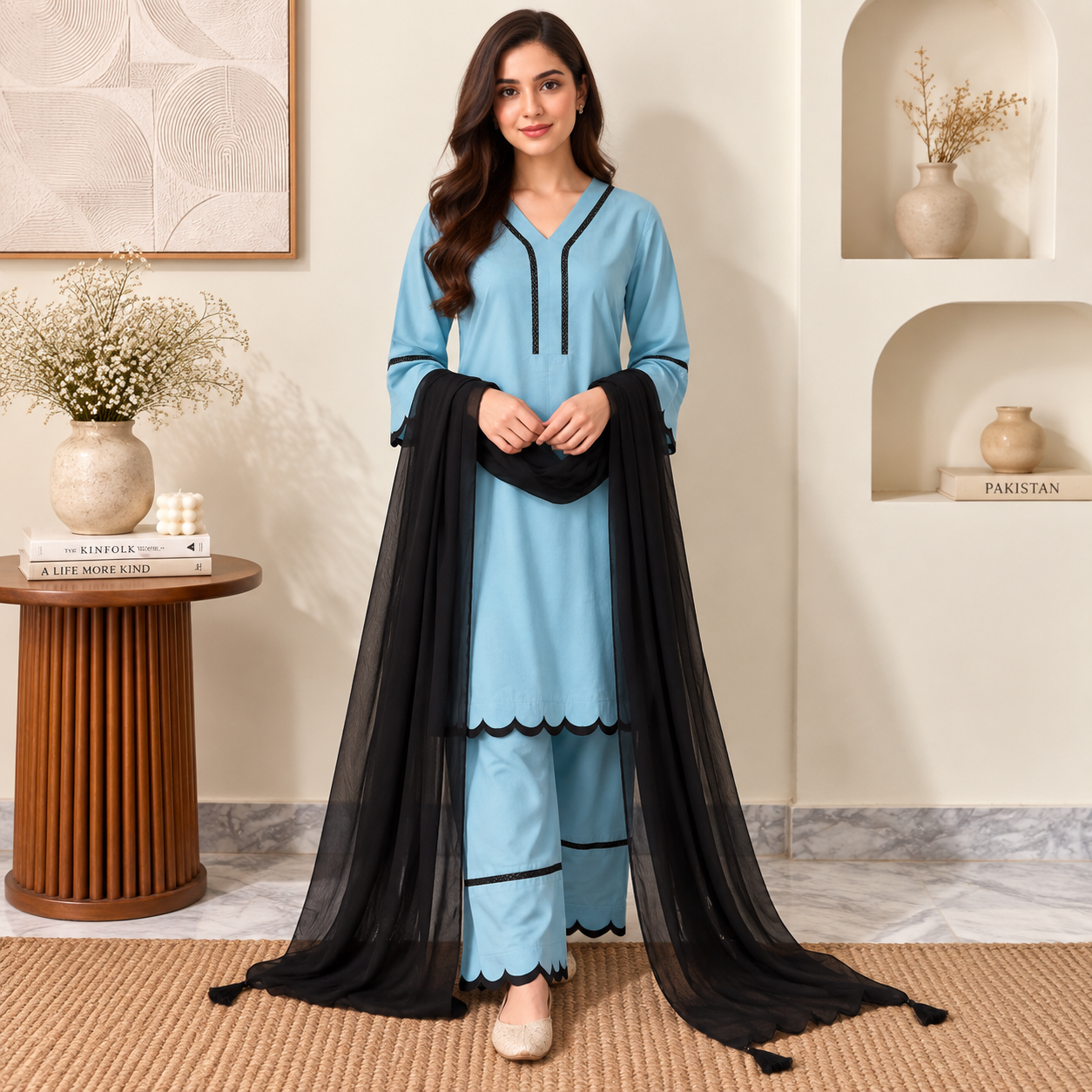 Sky Blue Pakistani Dhanak Suit Wholesale