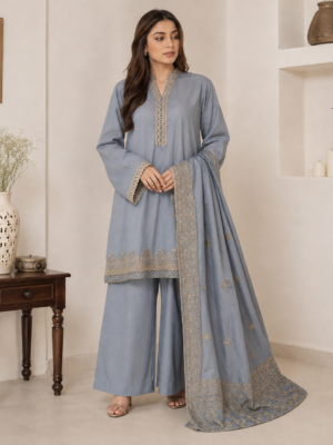 Slate Grey Pakistani Dhanak Suit Wholesale