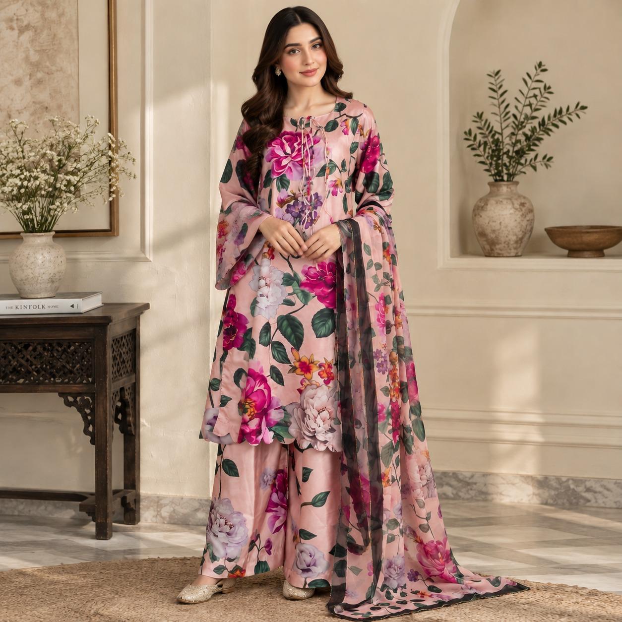 Soft Pink Pakistani Silk Suit Wholesale