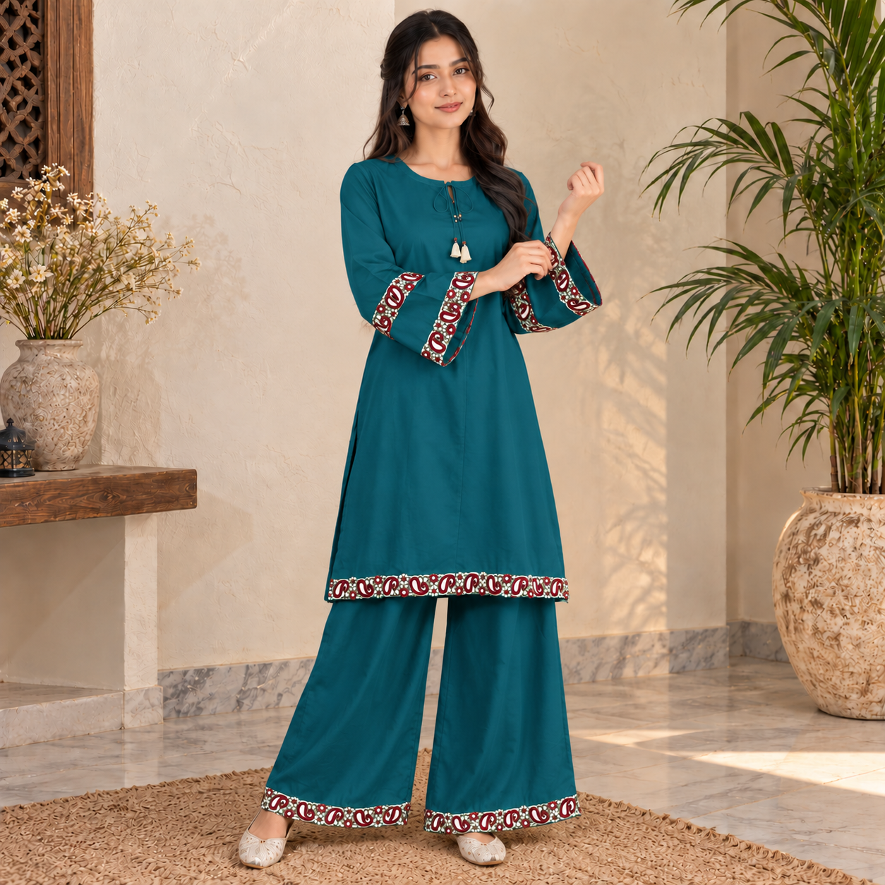 Teal Dhanak Suit Wholesale