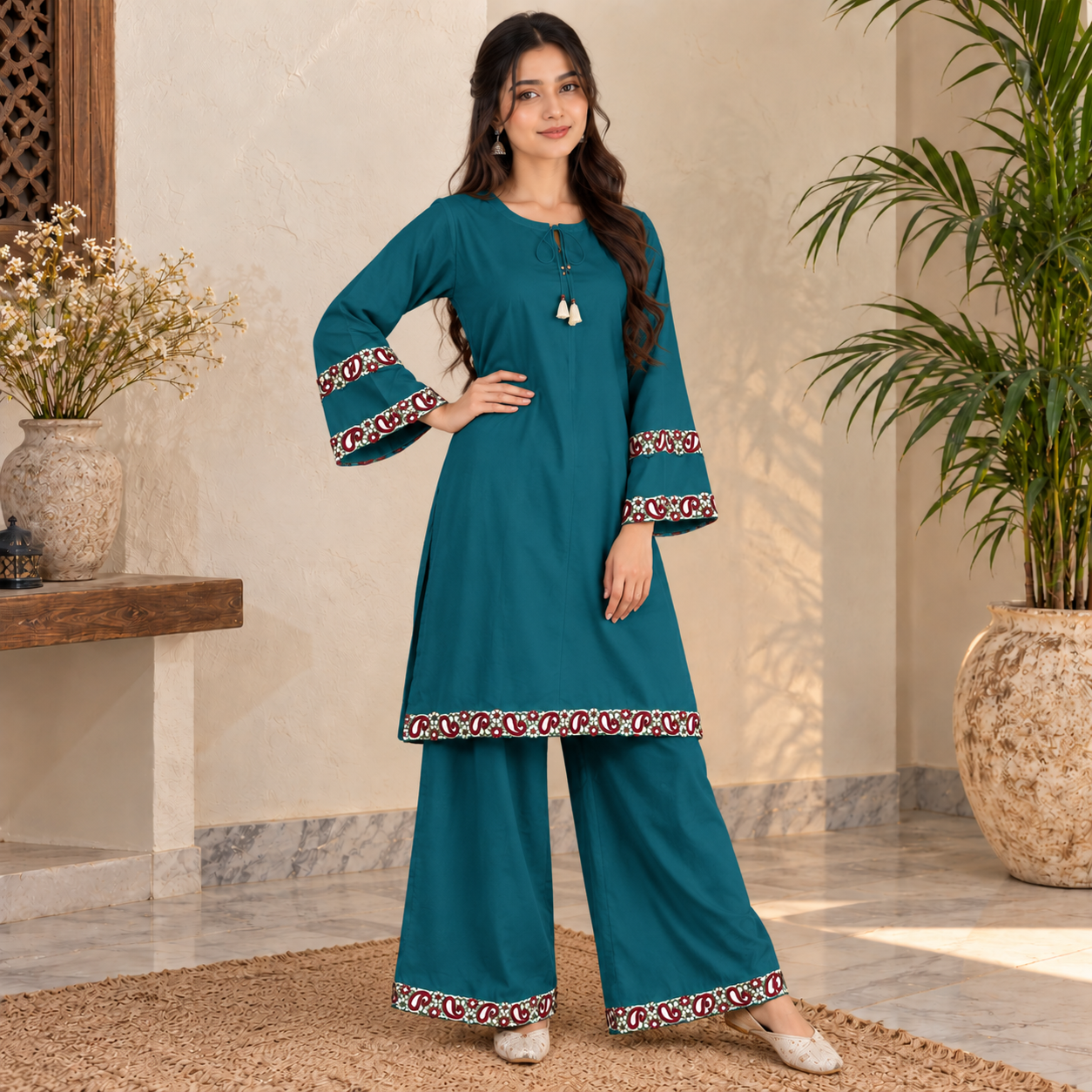 Teal Dhanak Suit Wholesale