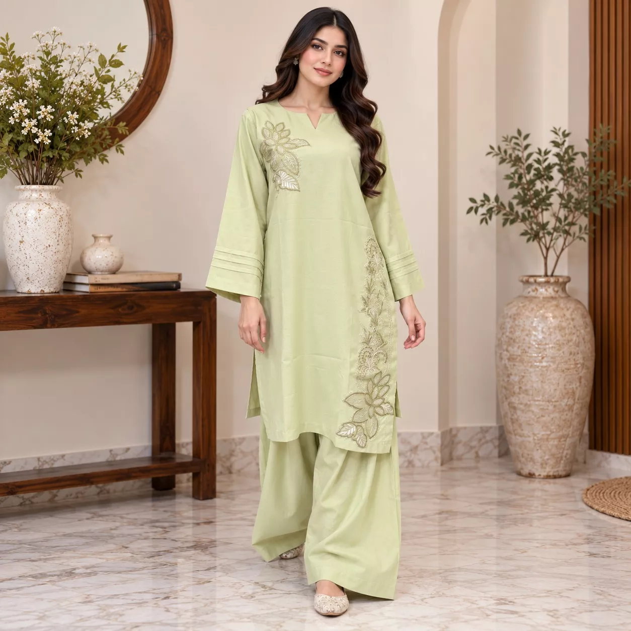 Saga Green Wholesale Dhanak Suit