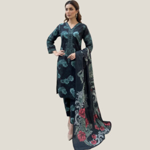 Charcoal black embroidered wholesale pakistani khaddar suit uk