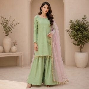 Custom Sage Green Silk Pakistani Clothes Wholesalers Bradford