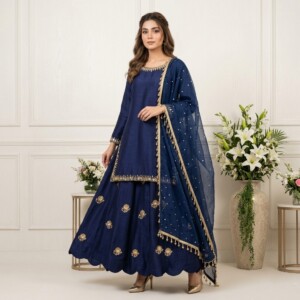 Embellished Navy Blue Pakistani Clothes Wholesalers Bradford