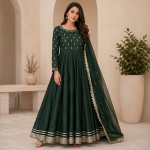 Emerald Green Silk Maxi Pakistani Clothes Wholesalers Bradford