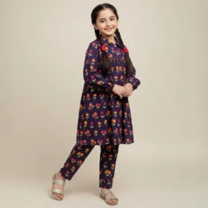 Purple Girls Casual Wear Wholesale Floral Print Suit (2)