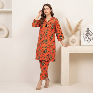 Rust-Orange Floral Printed Asian Clothes Wholesale Suppliers UK