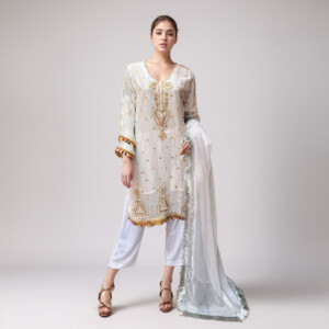 Pearl white wholesale chiffon dresses pakistani