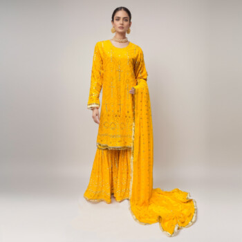 Orangey Yellow gharara party wear bradford