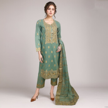 light green Teal Pakistani party wear bradford