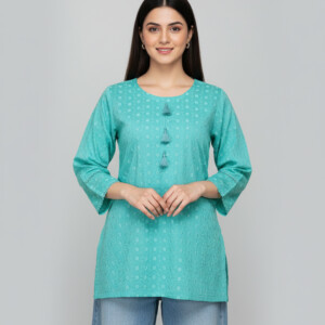 Cyan short length chikankari tops wholesale